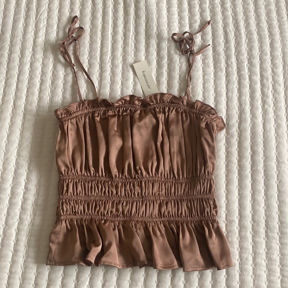 Bronze ruched tank with ties. Size XS. Never worn.